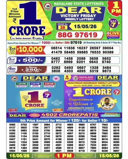 Dear Lottery 1 PM Result Today 🔴 | Live Draw Update | Lottery Sambad