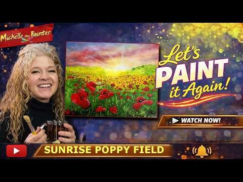 SUNRISE POPPY FIELD - Paint and Sip for Adults - Step by Step Acrylic Landscape Painting Lesson