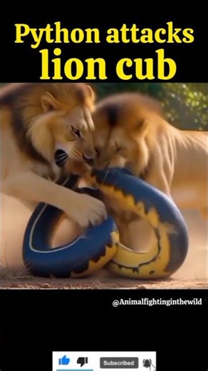 Python attacks lion cub. #animalfight #willife