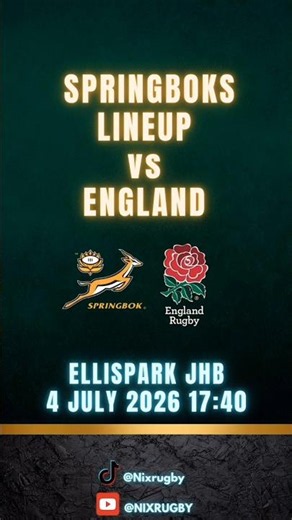 Springboks Lineup vs England - Rugby Nations Championships - 4 July 2026 #sarugby