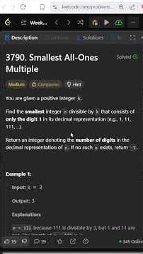 3790. Smallest All-Ones Multiple | Editorial | Leetcode #trending #viral #contest #dsa