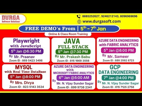 New Batches in Online & Class Room Training @ DURGASOFT