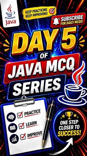 Day 5 → Java MCQ Challenge Day 5 🚀 | Don’t Forget to Subscribe! #java #mcq #coding