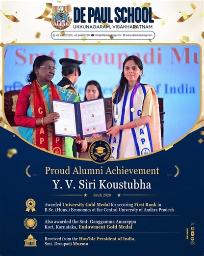 De Paul School | Ukkunagaram | Alumna Y. V. Siri Koustubha | Gold Medal #education #goldmedal #proud
