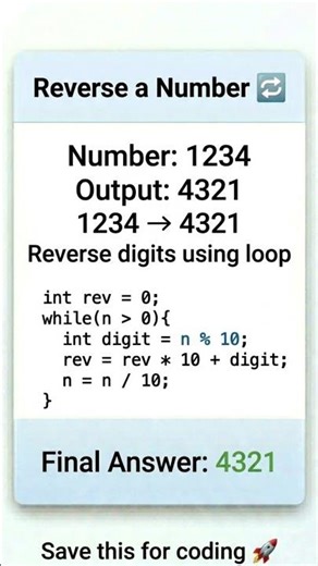Reverse a Number 🔥 Easy Java Logic #shorts