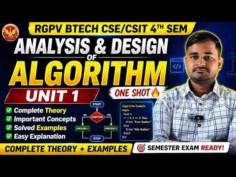 Analysis & Design of Algorithm (ADA) Unit 1 One Shot 🔥 | RGPV BTech CSE/CSIT 4th Sem | ADA Unit 1