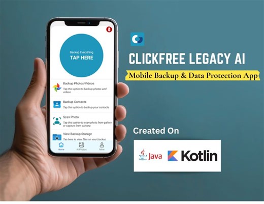 𝗧𝗮𝗽 𝗢𝗻𝗰𝗲. 𝗘𝘃𝗲𝗿𝘆𝘁𝗵𝗶𝗻𝗴 𝘀 𝗦𝗮𝗳𝗲. Yes, you heard it right. Our client came to us with a simple ask: Build an app where backing up your phone feels like turning off a light… | OdeToCloud Solutions LLP