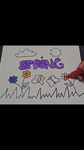 Spring Drawing for Beginners | Easy Colorful Flower and Butterfly Art#springfashion