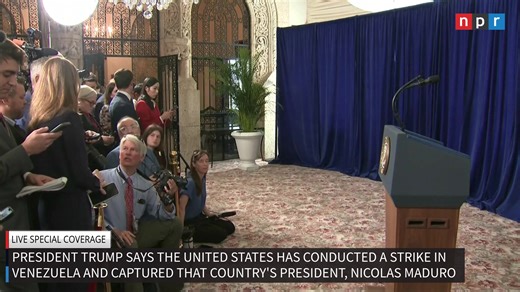 President Trump says the United States has conducted a strike in Venezuela and captured that country's president, Nicolas Maduro. Watch President Trump's news conference live. | NPR