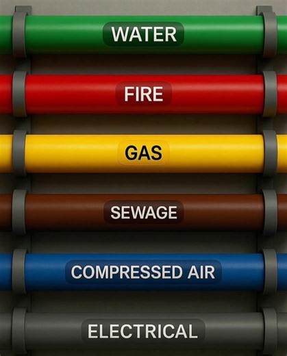 Common Pipe Color Codes & Their Meanings: Color Contents Purpose/Use 🔵 Blue Drinking Water / Potable Water Safe for consumption 🔴 Red Fire-Fighting Water / Sprinkler Lines Emergency fire suppression systems 🟢 Green Cooling Water / Raw Water Industrial use, not for drinking 🟠 Orange Electrical Conduits / Telecom Cables Indicates wiring or fiber optics inside ⚫ Black Wastewater / Drainage / Sewage Non-potable, hazardous waste systems ⚪ White Steam (often high pressure) For heating, turbines, i