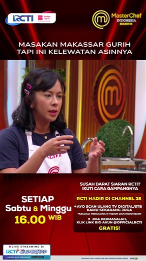 Makanan keasinan, bisa-bisa darah tinggi nih 🤭 RCTI Hadir di CHANNEL 28, ikuti cara mudahnya: * Aktifkan LCN lalu scan ulang STB Kamu * Scan otomatis TV Digital Apabila masih bermasalah dengan siaran @officialrcti ditempat kamu? Silahkan cek link berikut ya ⬇️⬇️⬇️ https://bit.ly/LayananSolusiDigital Atau, Hubungi Nomor Whatsapp MNC HELPDESK DI 08569003900. GRATIS!!! #MasterChefIndonesiaSeason13 #MasterChefIndonesia #MCIS13 #MCIS13diRCTI