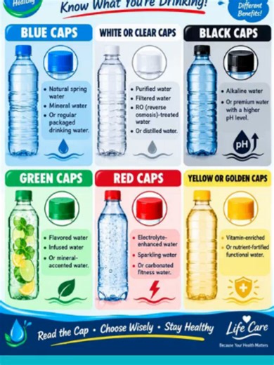 Blue Caps: Natural spring water, mineral water, or regular packaged drinking water. White or Clear Caps: Purified, filtered, RO (reverse osmosis)-treated, or distilled water. Black Caps: Alkaline water or premium water with a higher pH level. Green Caps: Flavored, infused, or mineral-accented water. Red Caps: Electrolyte-enhanced, sparkling, or carbonated fitness water. Yellow or Golden Caps: Vitamin-enriched or nutrient-fortified functional water.There is no official or government-enforced stan