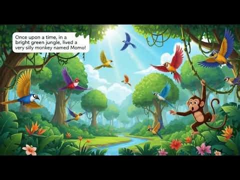 bright jungle with birds flying and trees swaying
