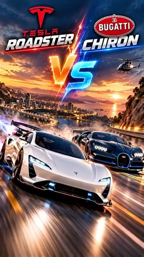 TESLA ROADSTER 🚀 vs BUGATTI CHIRON 🏎️💨 — The Ending Is INSANE! 🔥 #Shorts