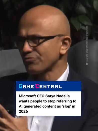 ceo of microsoft satya nadella has one more thing to add to your list of new years resolutions - namely, he wants people to stop referring to AI generated content as slop, writing in an online blog post, 'We need to get beyond the arguments of slop vs sophistication and develop a new equilibrium in terms of our “theory of the mind” that accounts for humans being equipped with these new cognitive amplifier tools as we relate to each other.' #microsoft #xbox #ai #genai #gaming