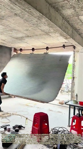 Dismantling Shutters: Laborer Removes Heavy Rolling Metal Door By Hand