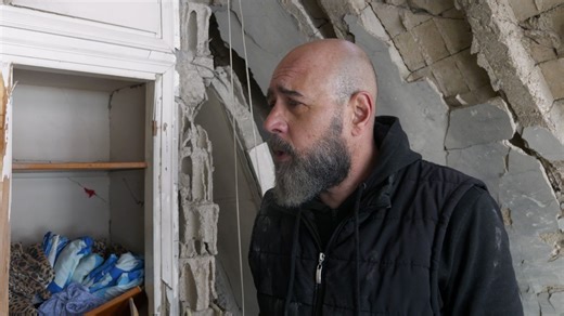 Sky's special correspondent Alex Crawford meets a man whose parents made a miraculous escape from their apartment building after it was struck