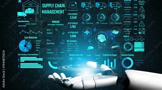 AI controls supply chain systems with virtual assistant monitoring, route optimization, and artificial intelligence for procurement, delivery, and warehouse tracking. Thunk