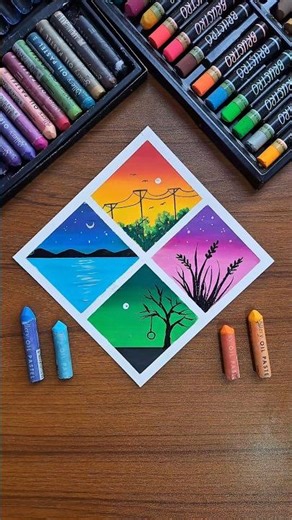 ✨ Day to Night Scenery Drawing | Easy Oil Pastel Landscape Art for Beginners