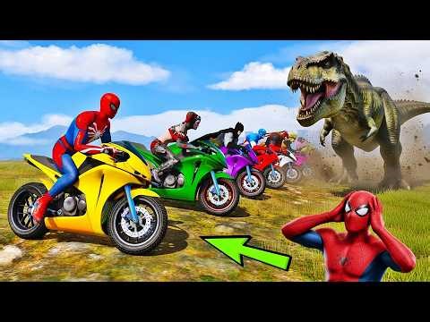 HOMEM ARANHA e AMIGOS SALTO com MOTO! CORRIDA PARKOUR com Spider-Man! GTA V