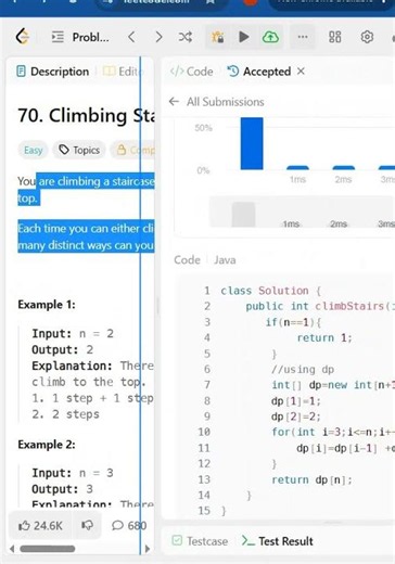 FAANG Interview Favorite LeetCode 70 Climbing Stairs | Fibonacci Pattern Java #coding #programming