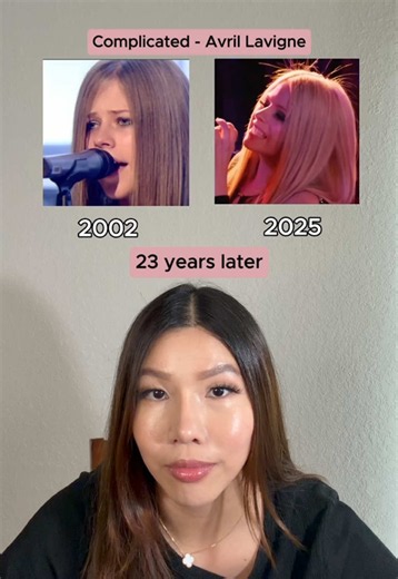 Day 21 of posting everyday until I reach 100,000 2002 vs. 2025, 23 years later, Avril Lavigne is still iconic! Did you know that when Avril recorded “Complicated,” she didn’t even realize some of her early vocal takes would end up on the final record? 🤯 According to the song’s producers, she thought she was just recording demos, which allowed her to sing naturally without pressure. In fact, roughly 90% of the vocals used across those early sessions came from the first or second takes! Released 
