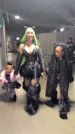 Cardi B with her daughters Kulture and Blossom arriving at the KATSEYE concert