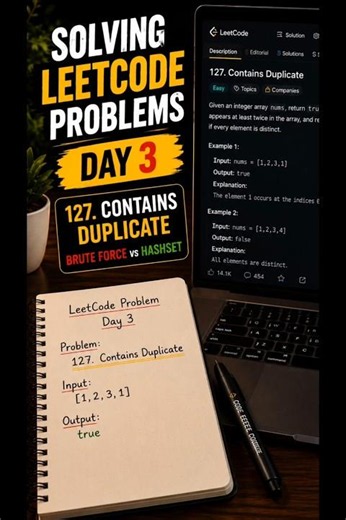 🔥 Day 3: Contains Duplicate 🚀 | Brute Force vs HashSet | LeetCode 217 #shorts #coding #dsa