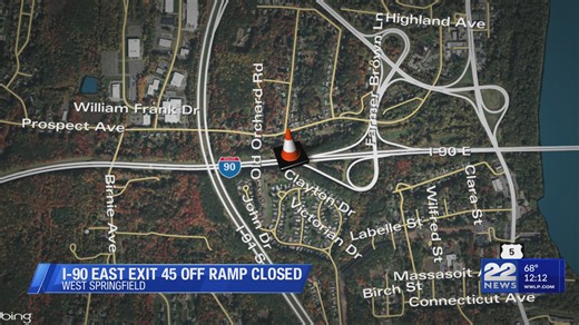 Overnight closure of exit 45 off-ramp on I-90 in West Springfield