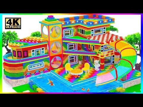 ASMR x 1.5 - How To Make Rainbow Water Slide & Glass Elevator In Modern House From Magnetic