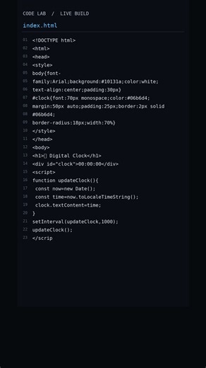 Build a Digital Clock with HTML, CSS & JavaScript 🕐💻