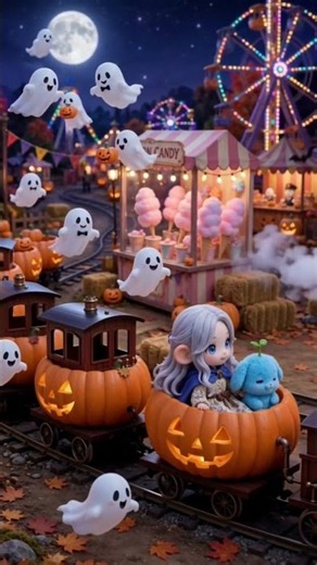 Halloween Carnival Night 🎃 Pumpkin Train, Carousel & Witch Bakery #shorts