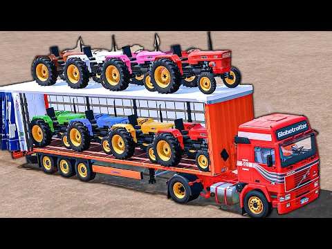 Mini Tractors With Colors - TRACTOR TRANSPORT WITH BIG TRUCKS | Farming Simulator 22