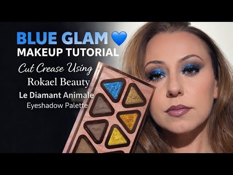 Blue Glam Makeup Tutorial 💙 Cut Crease Using Rokael Beauty Le Diamant Animale Eyeshadow Palette