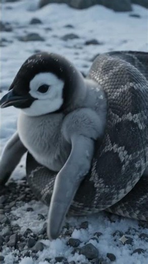 Viper vs Gentoo Penguin Chick: Coastal Survival Battle! 😱🐍🐧 #shorts #wildlife