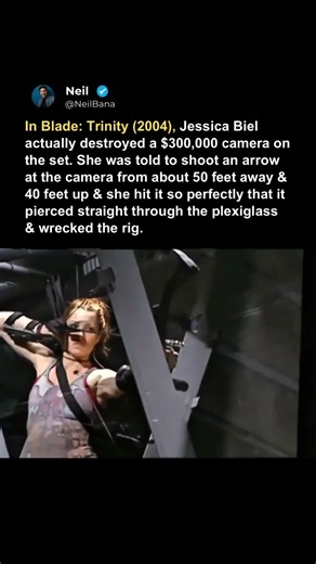 In Blade: Trinity (2004), Jessica Biel actually destroyed a $300,000 camera on the set.