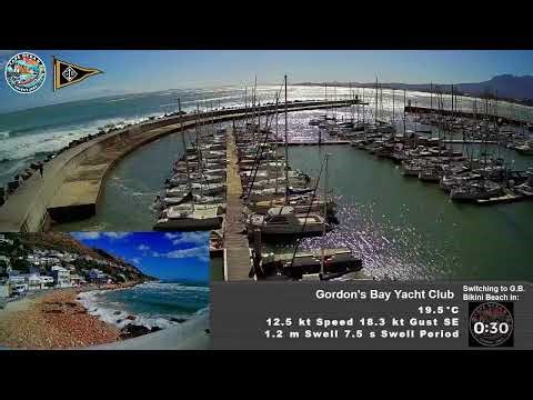 LIVE Webcam: Bikini Beach & Gordon’s Bay Harbour (Cape Town, South Africa) | Rotating Cam