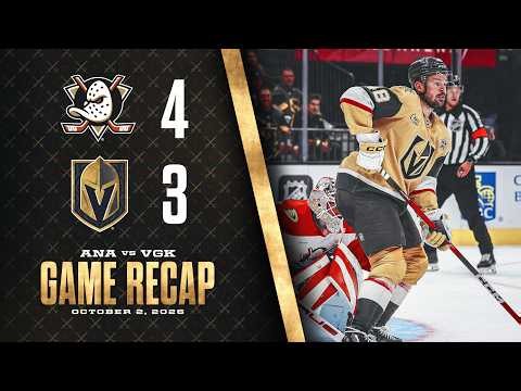 HIGHLIGHTS | Anaheim Ducks 4, Vegas Golden Knights 3 | Oct. 2, 2026