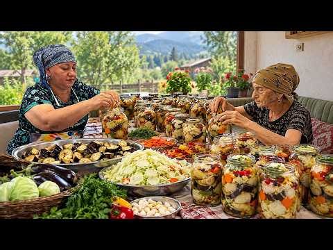 Making Delicious Mixed Pickles for Winter with Fresh Eggplant & Cabbage!