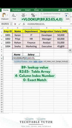 How to Fetch Salary by Name Using VLOOKUP in Excel 💼 #spreadsheetmagic #microsoftexcel #exceltips