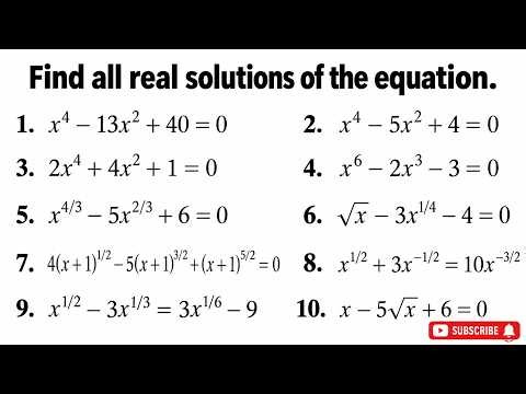 10 Quadratic Equations | Fourth-Degree and Fractional Power Equations Step by Step