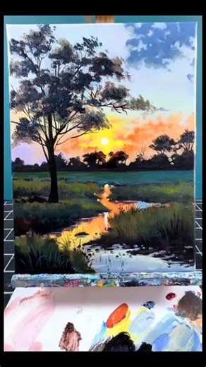 Acrylic painting tutorial the setting sun and the evening breeze embrace deeply. 🎨🖌️ . #everyone #followers #art #highlight | Jun Das