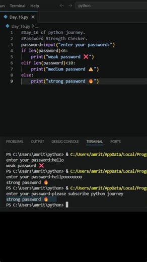 Day 16 Python Challenge | Password Strength Checker 🔐 #coding #programming #python #learnpython