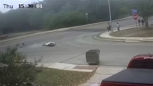 Biker and children have miracle escape after motorcycle explodes after crash