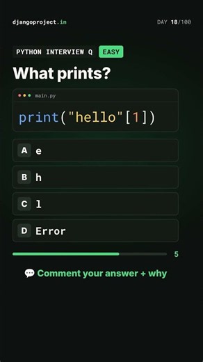 print("hello"[1]) → ? 🤔 Python Interview Quiz #18