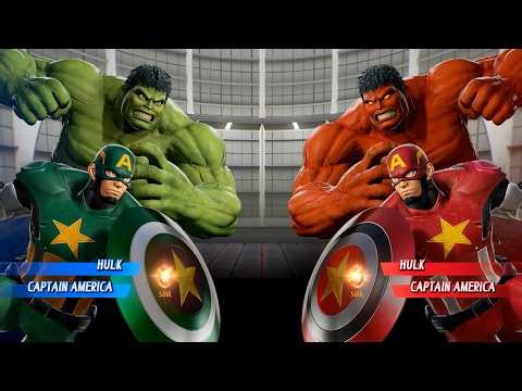 Hulk & Green Captain America VS Red Hulk & Red Captain America - Marvel vs Capcom Infinite