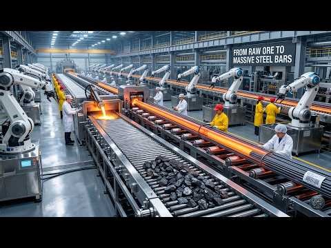 Inside the Steel Plant: From Raw Ore to Massive Steel Bars (Full Process) | 8K Factory ASMR