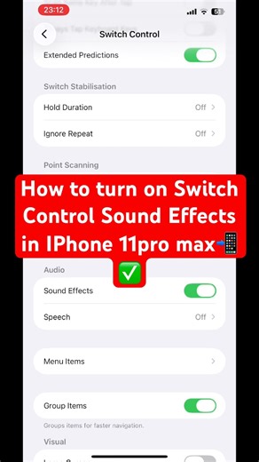 How to turn on Switch Control Sound Effects in IPhone 11pro max📲✅ #iphone #11promax #switchcontrol