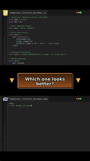 Template Literals vs Heredoc: String Battle ROYALE! #jsvsphp