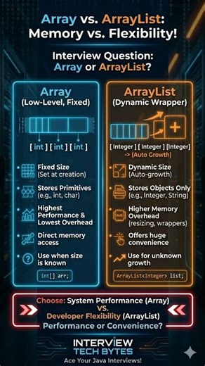 #2 Array vs ArrayList? Impress your interviewer! 🚀 #Java #TechInterview